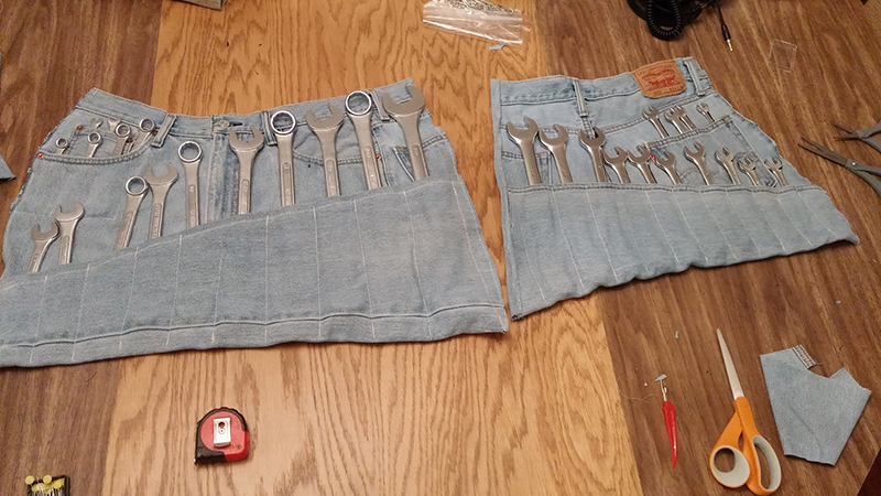 Sew Old Jeans into a Set of Roll-Up Wrench Holders